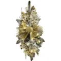 Elegant gold glitter Christmas swag with frosted pine needles and LED lights for stairs. - Lightweight / 45*25cm / Gold