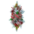 Frosted Christmas staircase swag with red berries, ornaments, and plaid bow decoration. - Non-Luminous / 45*25cm / Double Green