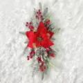 Nordic Christmas swag featuring a large red poinsettia and frosted silver pine needles - Lightweight / 45*25cm / Red Christmas Flower Ball
