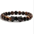 Naturstein Perlenarmband mit vintage schwarzen Kronen Anhängern für Yoga Meditation Schmuck - Tigerauge