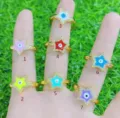 Micro-inlaid 14k gold-plated evil eye star open ring fashion daily jewelry for women - Star / Light Pink