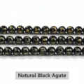 7A Natural black agate beads with gold engraved Sanskrit characters for DIY jewelry - Six-word Mantra / 10mm (Approx. 37 Pcs) / Natural Black Agate