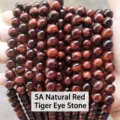 Perles Rondes en Pierre Oeil de Tigre Rouge Naturelle 5A pour Création de Bijoux DIY - 4mm environ 90pcs / Rouge Naturel 5A