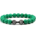 Groene turquoise kralen yoga armband met metalen halter hanger ideaal voor fitness liefhebbers. - Turkoois