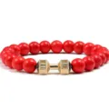 Rode steen kralen yoga armband met gouden dumbbell bedel fitness sieraden detail - Rode agaat