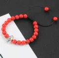 Detail van de rode kraal armband met zilveren spartaanse helm, 8mm yoga sieradenitem. - 18