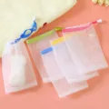 Japanese style soap foaming net double layer mesh facial cleansing bag with drawstring - Soap Saver Bag with Ribbon