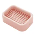 Pink plastic double-layer soap dish with drainage grid design for bathroom and travel use. - Pink