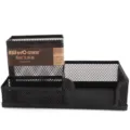 Black metal mesh desk organizer multi-compartment pen holder office stationery storage caddy - ZW-03