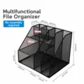 Black metal mesh desk file organizer with multi-compartments for office desktop storage. - ZW-06