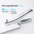 KW-trio 3mm Single Hole Puncher 50mm Depth Heavy Duty Metal Manual Paper Puncher Tool - 3mm Aperture (9732)