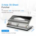 Heavy duty 3-hole metal paper puncher for office use, adjustable distance, 30 sheets. - 3-Hole Punch with Adjustable Spacing