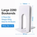 Metal bookends for heavy books, large white book stands set of 2 for shelf storage. - 9-Inch Large / White