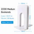 White metal bookend heavy duty book stopper desktop organizer for home office 2-piece set - 8-Inch Medium / White