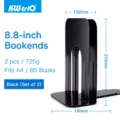 Metal bookend black desktop book support heavy duty book organizer 2 pieces set for office home. - 8-Inch Medium / Black