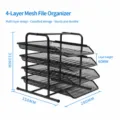 Metal mesh 4-tier desktop file organizer office document storage rack letter tray black - 4-Tier Pull-Out File Racks