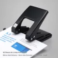Heavy duty 2-hole metal paper punch in black, adjustable margin and high capacity. - 40 Pages/Pack / Black