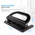 Stevige 4-gats papierpons met verstelbare afstand voor 30 vel a4 papier op kantoor - 9640 4 Gaten 30 Vel