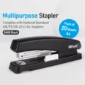 Black desktop stapler, medium size metal stapling machine with guide, 20 sheets capacity. - 5885 Black