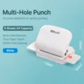 White 6-hole loose-leaf paper puncher with adjustable ruler guide for DIY planner binding. - Metal Hole Punch / White