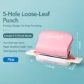 Pink 6-hole loose leaf paper puncher for DIY planner notebook with positioning ruler. - Metal Hole Punch / Pink