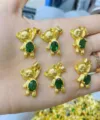 Gold plated green zirconia cute teddy bear pendant charms for DIY jewelry making 6pcs - Golden Green Zircon Bear(fsg4s) / 13x22mm