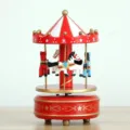 Wooden carousel music box vintage mechanical toy gift for kids boys girls holiday decoration - Carousel / Red & White