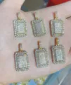 14k Gold Plated Micro Paved Zirconia Rectangular Charm Pendant DIY Jewelry Making Supplies - Double-Layer Rectangle