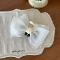 Elegant cream white organza bow hair claw clip for soft and fairy-like hairstyles - Off White