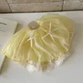 Elegant French style yellow ruffled organza hair claw clip with lace and white bows - Bright yellow