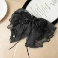 Pince à cheveux française à double nœud noir à pois avec rubans et perle blanche - Noir Double Couche Pois Doux