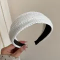 Minimalist white woven wide headband SKU variant for elegant high cranial top hair styling - White