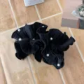 Elegant black satin pleated banana clip with pearls for ballet core ponytail hairstyle. - Black
