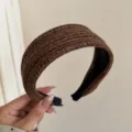 Elegant dark brown woven wide-brimmed headband for a stylish high cranial top look - Coffee