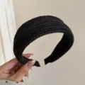 Elegant black woven wide headband for a minimalist high-top look, stylish hair hoop. - Black