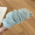 Barrette à cheveux élégante en tulle bleu clair à pois, style pince banane puff - À Pois Vert Cyan