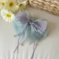 Elegante pinza para el pelo con lazo de lunares, cinta lavanda y colgantes decorativos de cuentas - Verdoso