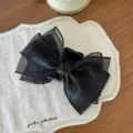 Elegant black organza bow hair claw clip for women's French twist updo hairstyle - Black