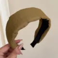 Elegant Korean style wide fabric headband in khaki brown color for high-crown effect - Earthy Yellow