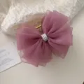 Elegant purple mesh bow hair claw clip with delicate pearl center and golden spring - Dusty Pink