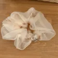 Übergroßer pfirsichfarbener Organza-Haargummi mit silberner Schleifenkugel, Korea - Aprikose