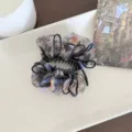 Pince à cheveux élégante en organza plissé à fleurs pour des coiffures de chignon chic - Noir Floral