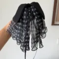 Elegant French style black polka dot mesh bow hair clip for high-end ponytail styling - Black Polka Dot
