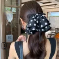 Barrette à cheveux nœud à pois noir et blanc élégante avec perle - Pince à Griffe Perle Jupe à Pois / Noir