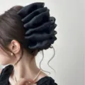 Elegant black satin cloud hair claw clip for bun hairstyles - Black Satin Bubble