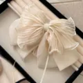 Eleganter Haarklammer mit cremefarbener Netzschleife im französischen Stil und Perlen - Beige