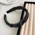 Elegant black polka dot mesh braided headband with beads for high top hair style - Braided Beaded Style / Polka Dot Black