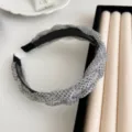 Elegant grey polka dot braided headband with clear beads and non-slip inner comb - Braided Beaded Style / Polka Dot White
