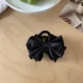 Elegant small black satin bow hair claw clip for sophisticated half-up hairstyles - Bow Claw Clip / Satin Black
