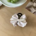 Small pink satin bow hair claw clip with sparkling rhinestones for elegant styling - Bow Claw Clip / Satin Off-White